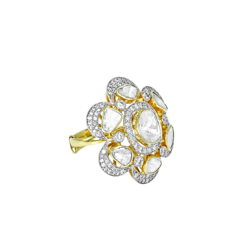 Floral Polki Open-Setting Ring with Full-Cut Diamonds